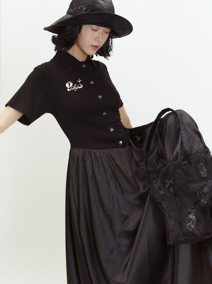 QUORRA S CHORD Polo Short Sleeve Satin Splice Waist Cinched Women&