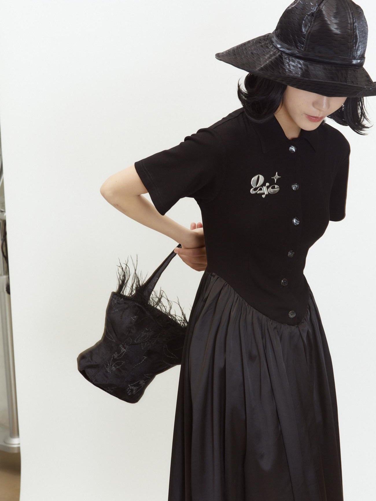 QUORRA S CHORD Polo Short Sleeve Satin Splice Waist Cinched Women&