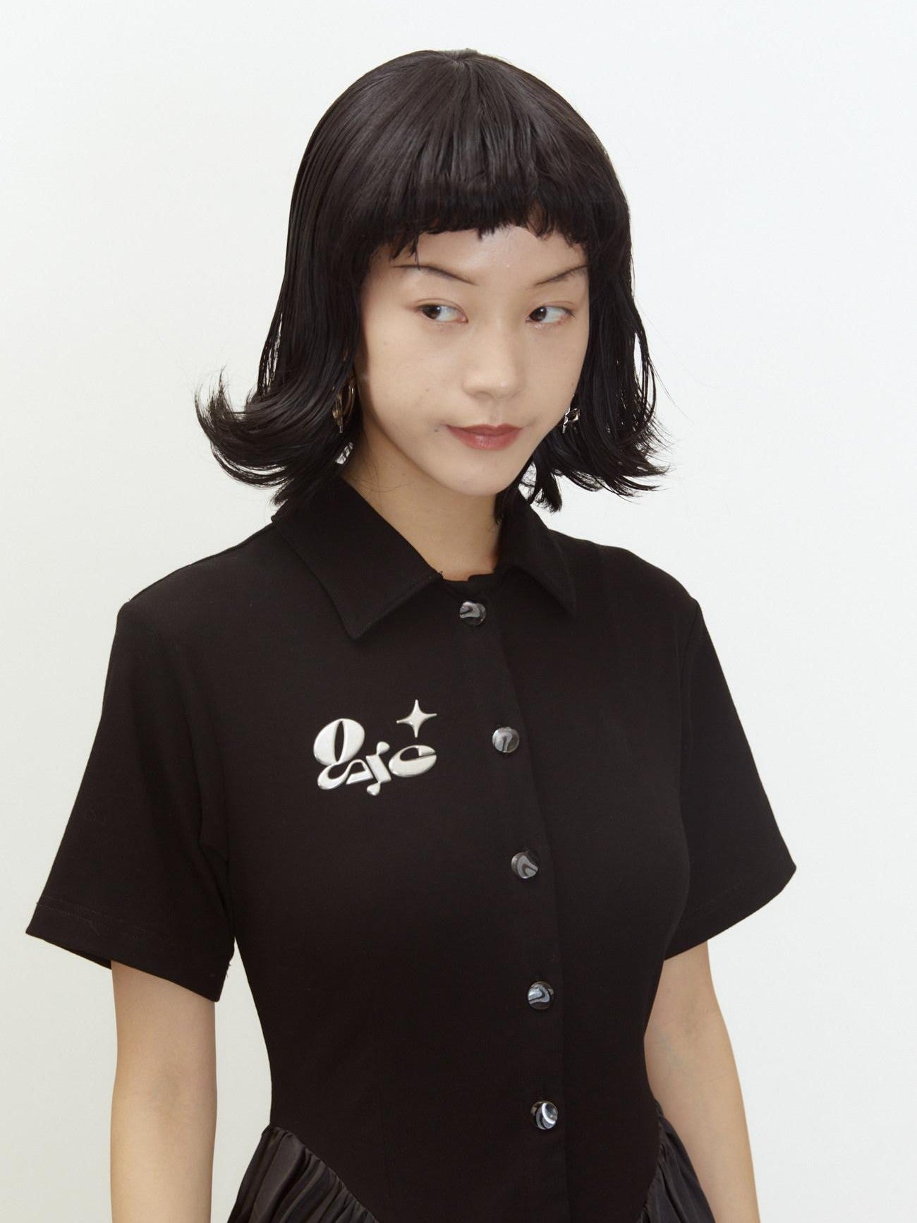 QUORRA S CHORD Polo Short Sleeve Satin Splice Waist Cinched Women&
