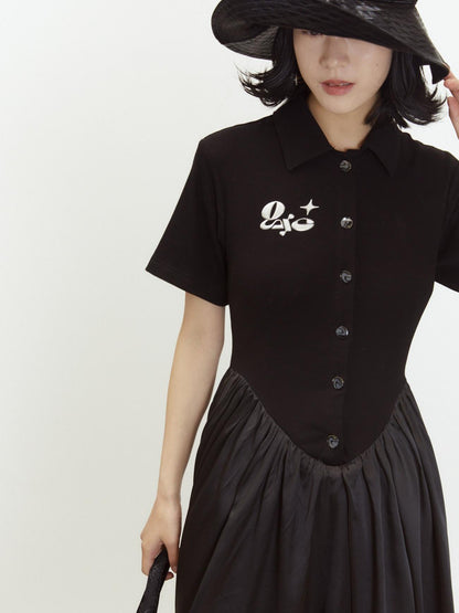 QUORRA S CHORD Polo Short Sleeve Satin Splice Waist Cinched Women&
