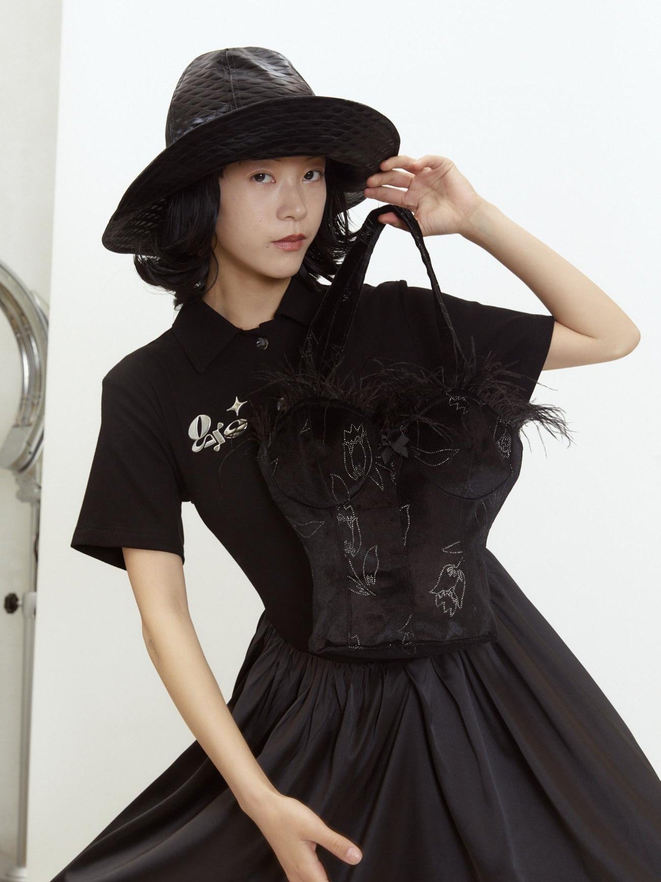 QUORRA S CHORD Polo Short Sleeve Satin Splice Waist Cinched Women&