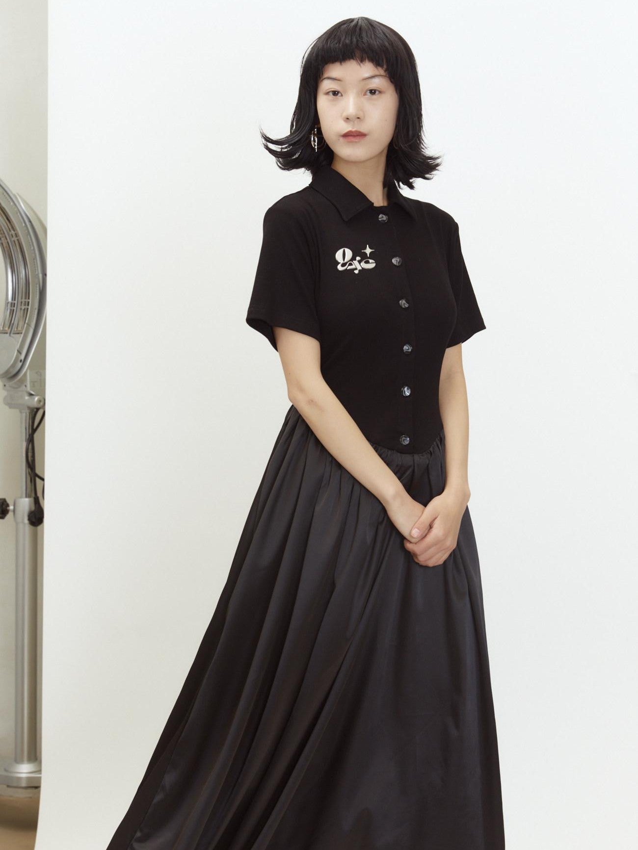 QUORRA S CHORD Polo Short Sleeve Satin Splice Waist Cinched Women&
