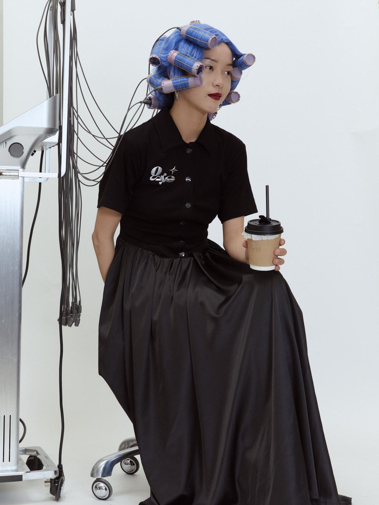 QUORRA S CHORD Polo Short Sleeve Satin Splice Waist Cinched Women&