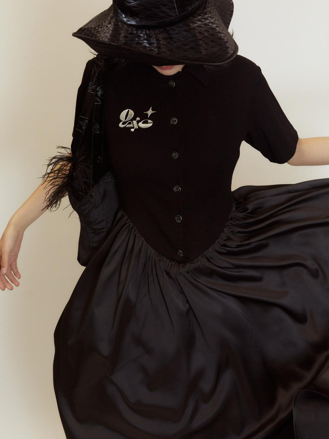 QUORRA S CHORD Polo Short Sleeve Satin Splice Waist Cinched Women&
