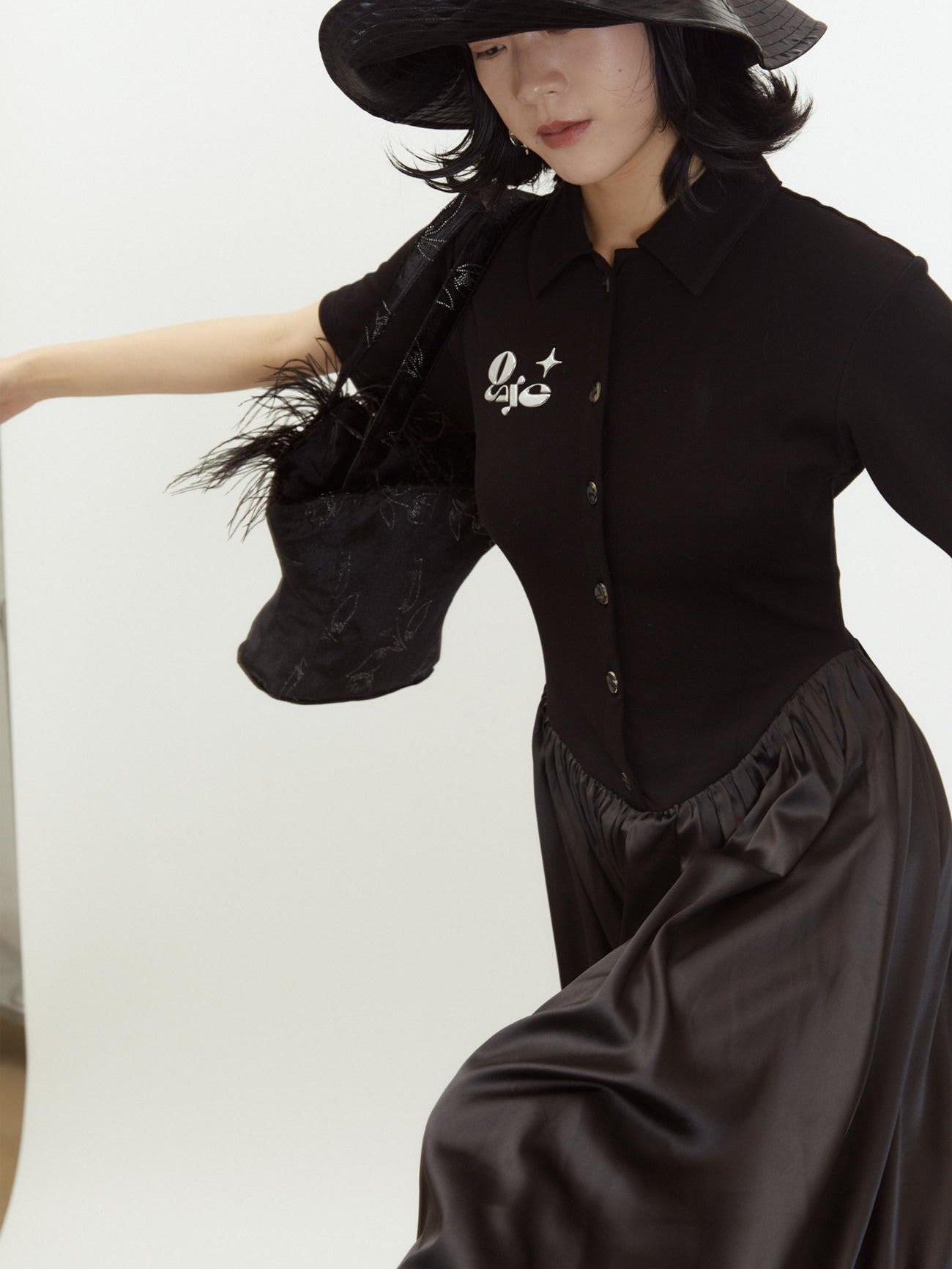 QUORRA S CHORD Polo Short Sleeve Satin Splice Waist Cinched Women&