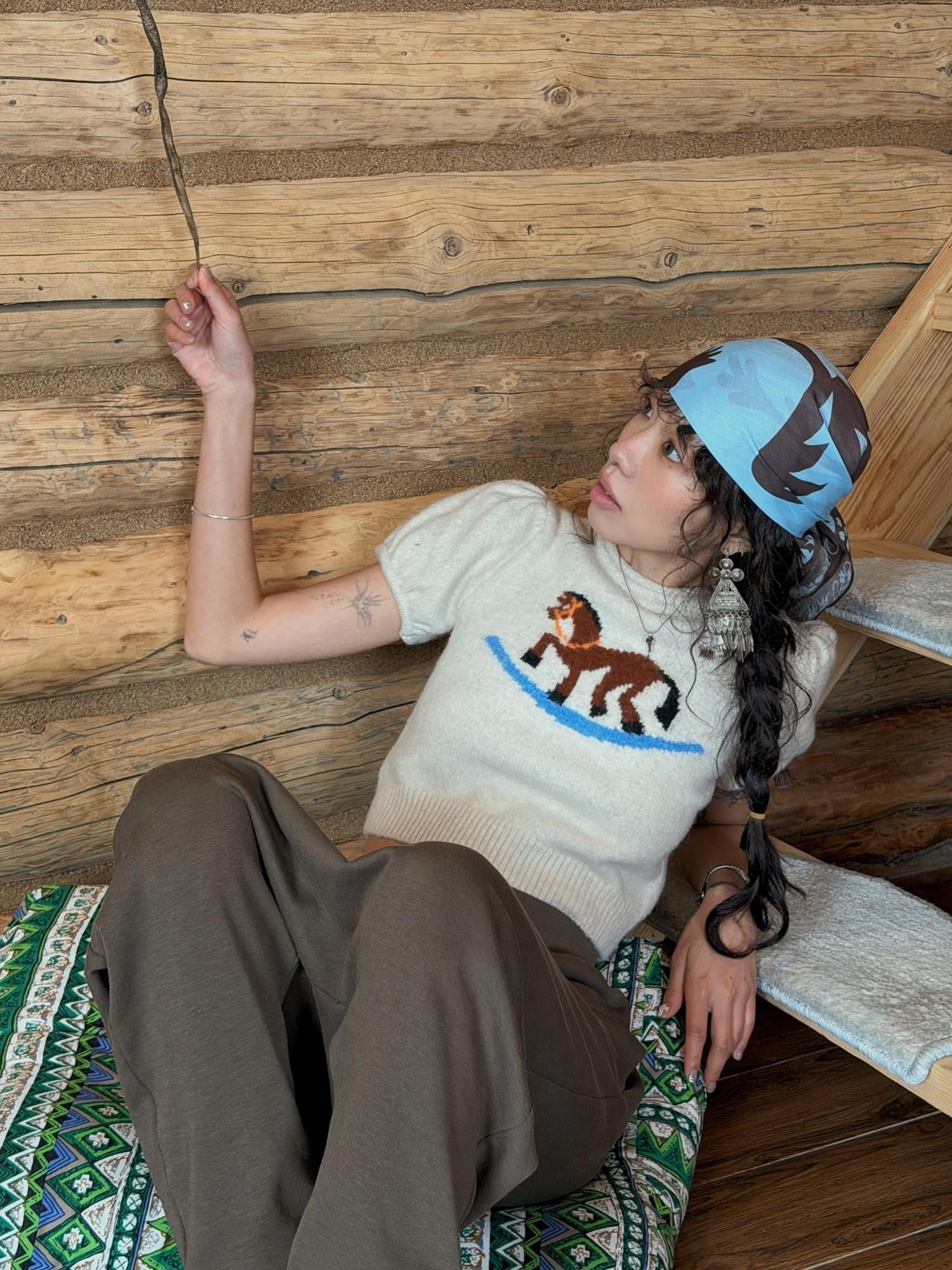 QUORRA S CHORD Prairie Pony Tassel Blue Brown Colorblock Women&