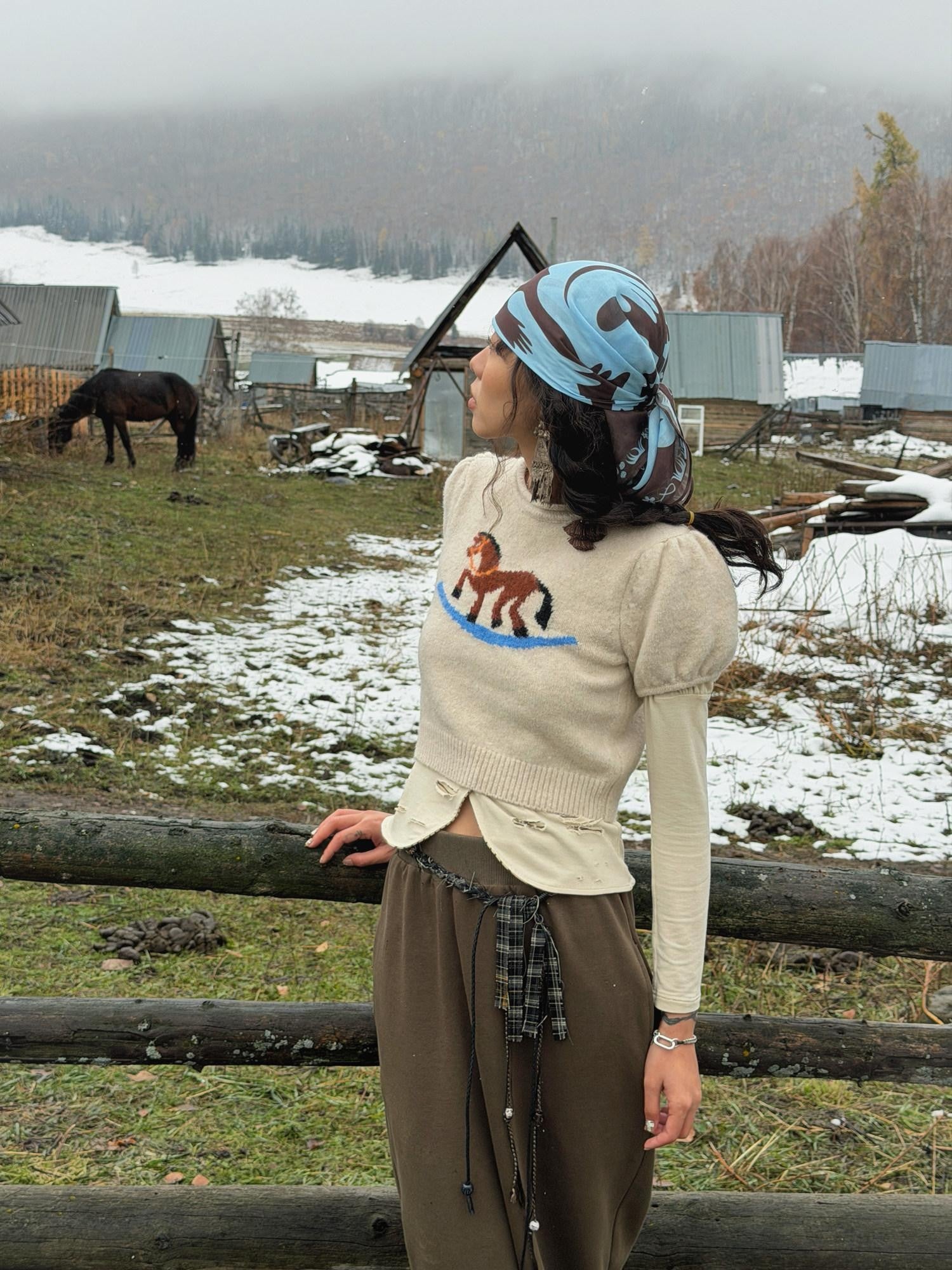 QUORRA S CHORD Prairie Pony Tassel Blue Brown Colorblock Women&