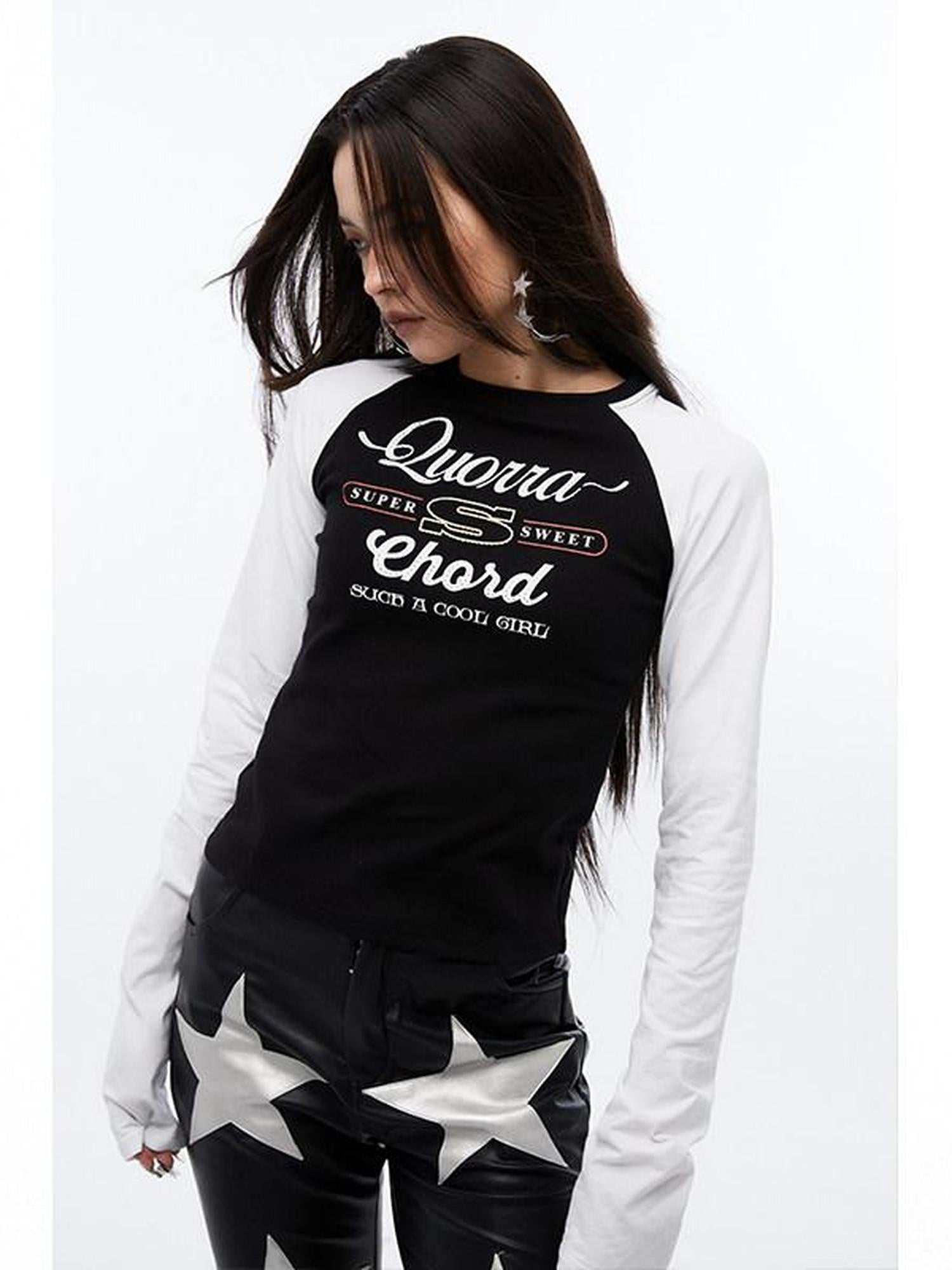 QUORRA S CHORD Printed Rhinestone Raglan Women&
