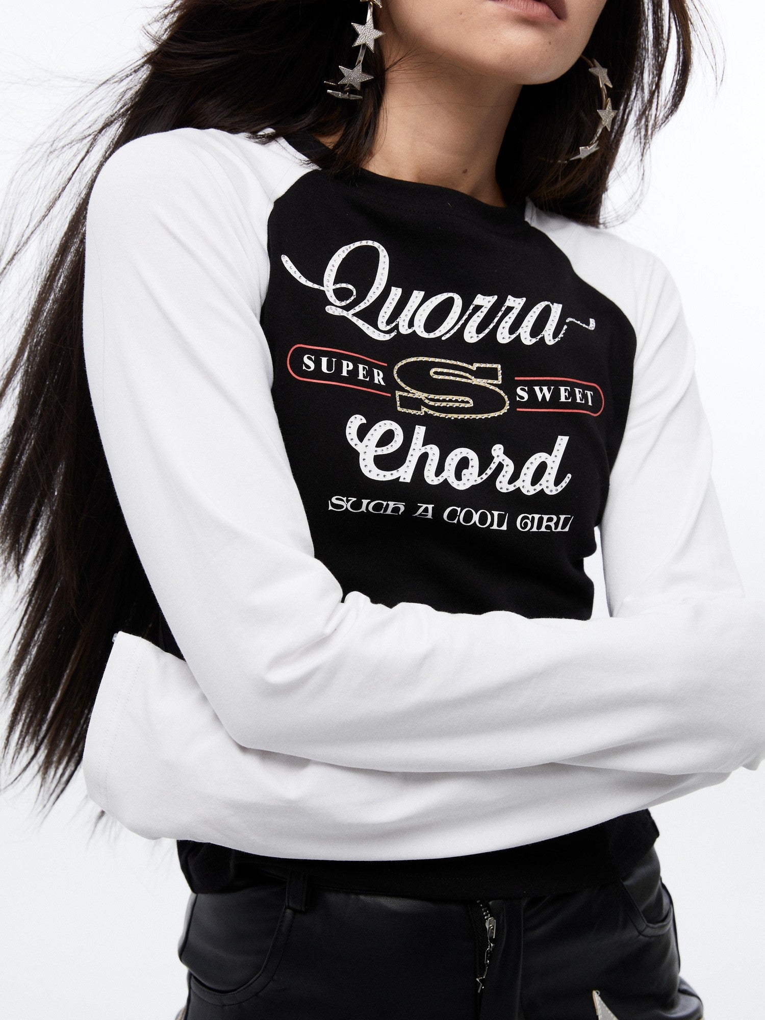 QUORRA S CHORD Printed Rhinestone Raglan Women&