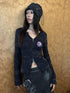 QUORRA S CHORD Punk Graffiti Zipper V-neck Bell Sleeve Long Sleeve Women&