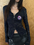 QUORRA S CHORD Punk Graffiti Zipper V-neck Bell Sleeve Long Sleeve Women&