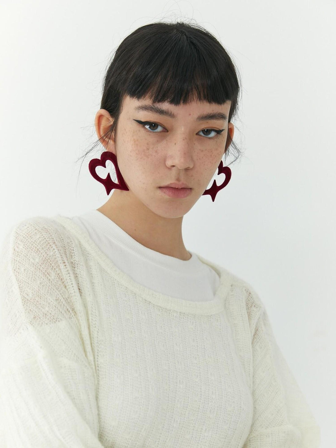 QUORRA S CHORD Red Flocked 3d Printed Heart Shaped Stud Women&