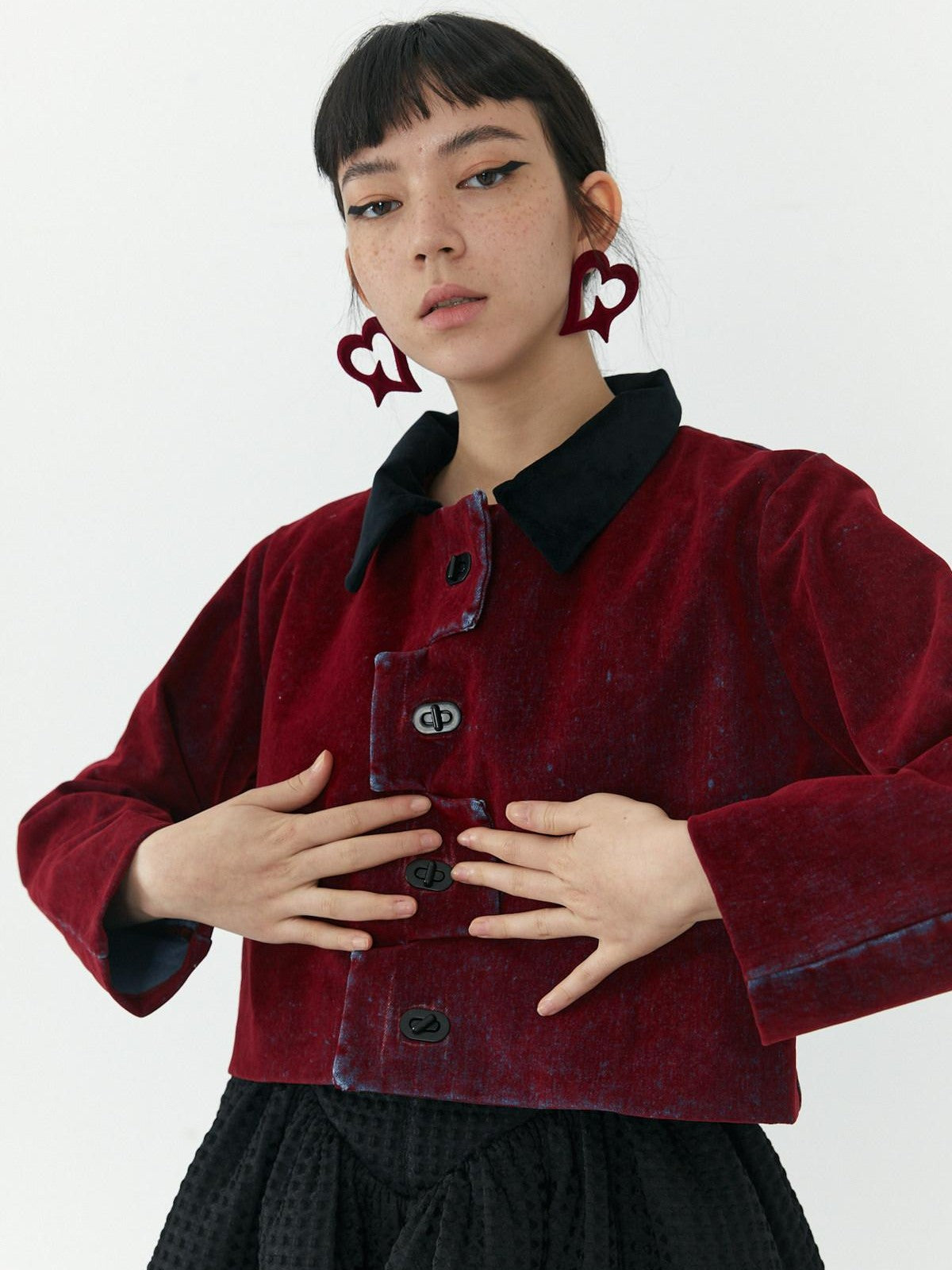 QUORRA S CHORD Red Flocked 3d Printed Heart Shaped Stud Women&