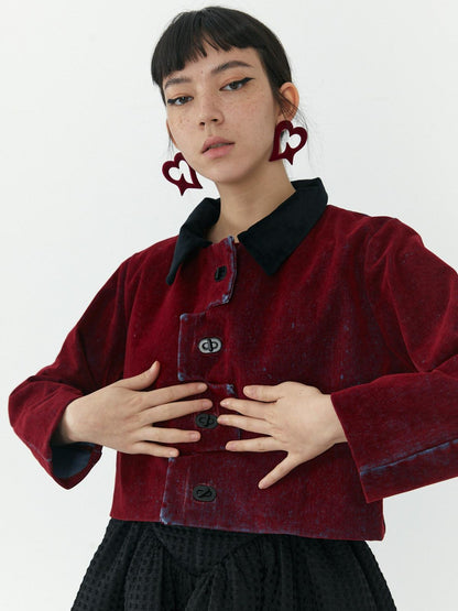 QUORRA S CHORD Red Flocked 3d Printed Heart Shaped Stud Women&