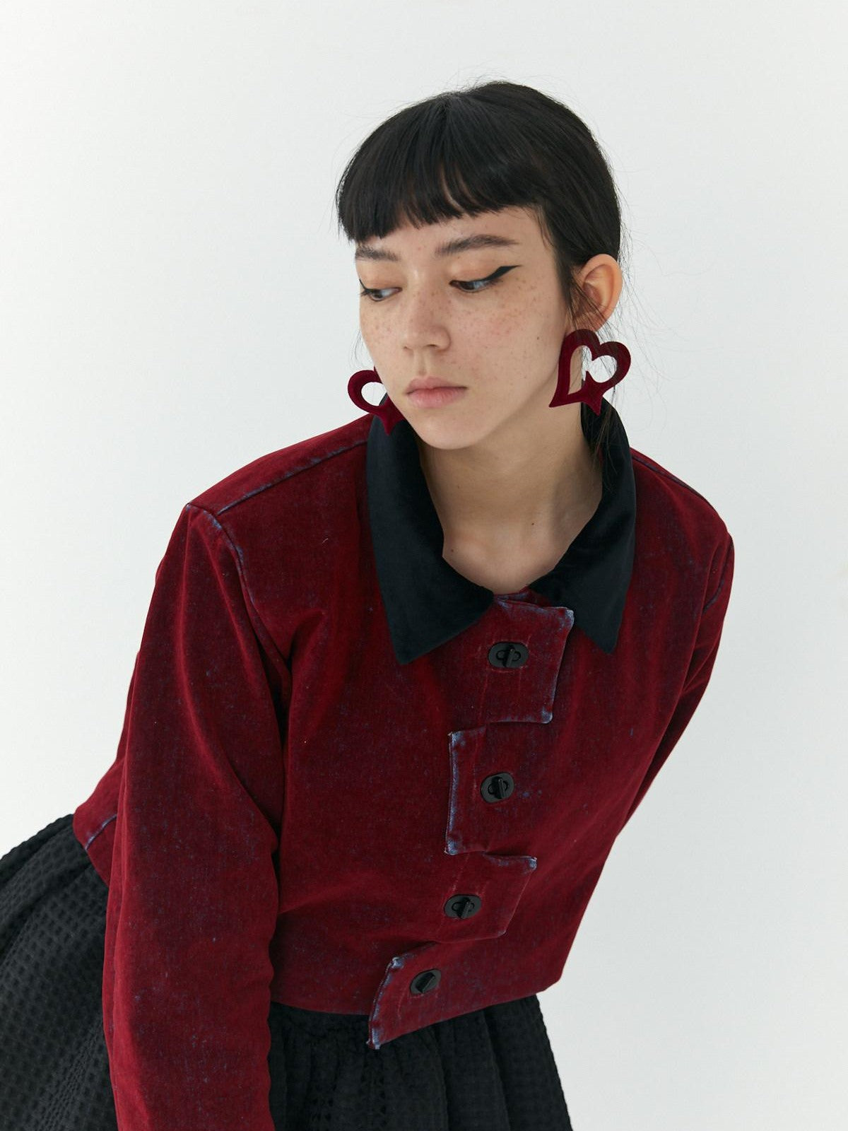 QUORRA S CHORD Red Flocked 3d Printed Heart Shaped Stud Women&