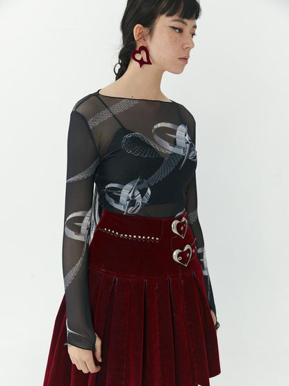 QUORRA S CHORD Red Flocked 3d Printed Heart Shaped Stud Women&