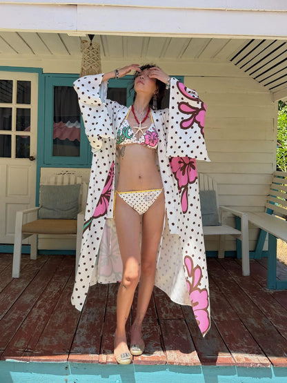 QUORRA S CHORD Rhinestone Hibiscus Polka Dot Colorblock Women&