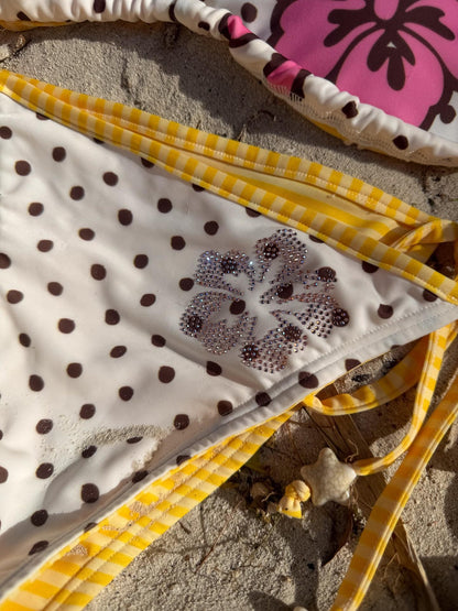 QUORRA S CHORD Rhinestone Hibiscus Polka Dot Colorblock Women&