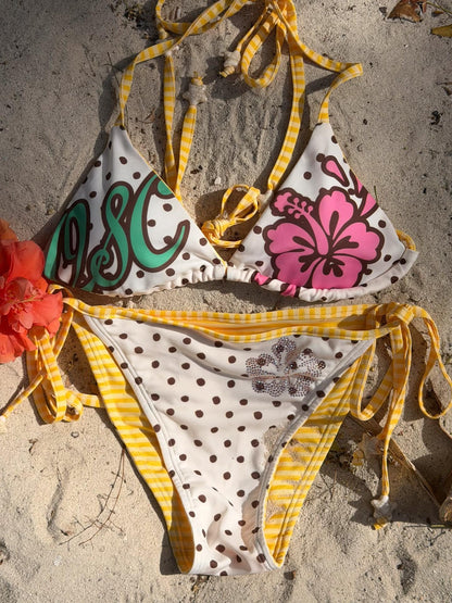 QUORRA S CHORD Rhinestone Hibiscus Polka Dot Colorblock Women&