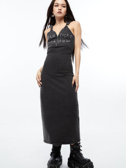 QUORRA S CHORD Rhinestone Hooded Backless Slit Women&
