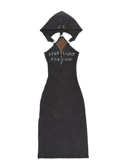 QUORRA S CHORD Rhinestone Hooded Backless Slit Women&