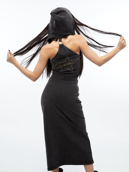 QUORRA S CHORD Rhinestone Hooded Backless Slit Women&