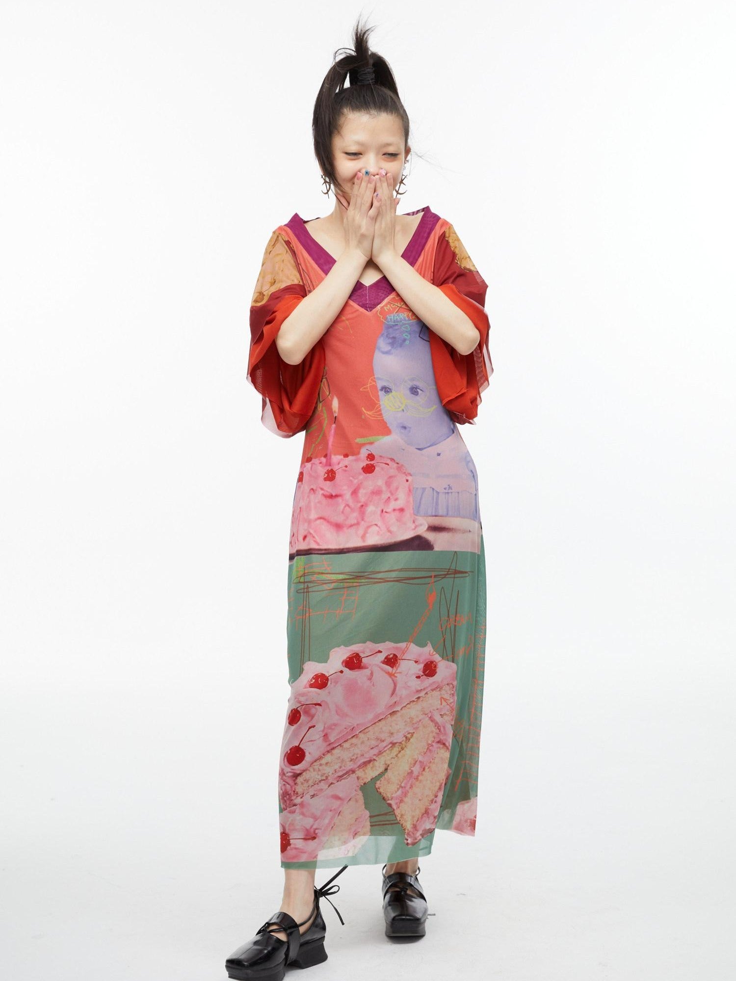 QUORRA S CHORD Sexy Birthday Cake Kimono Print Slimming Women&