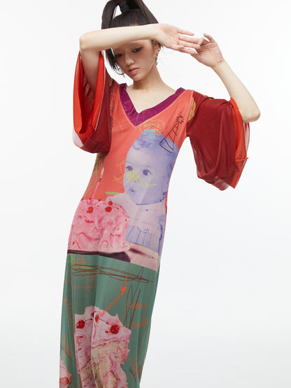 QUORRA S CHORD Sexy Birthday Cake Kimono Print Slimming Women&