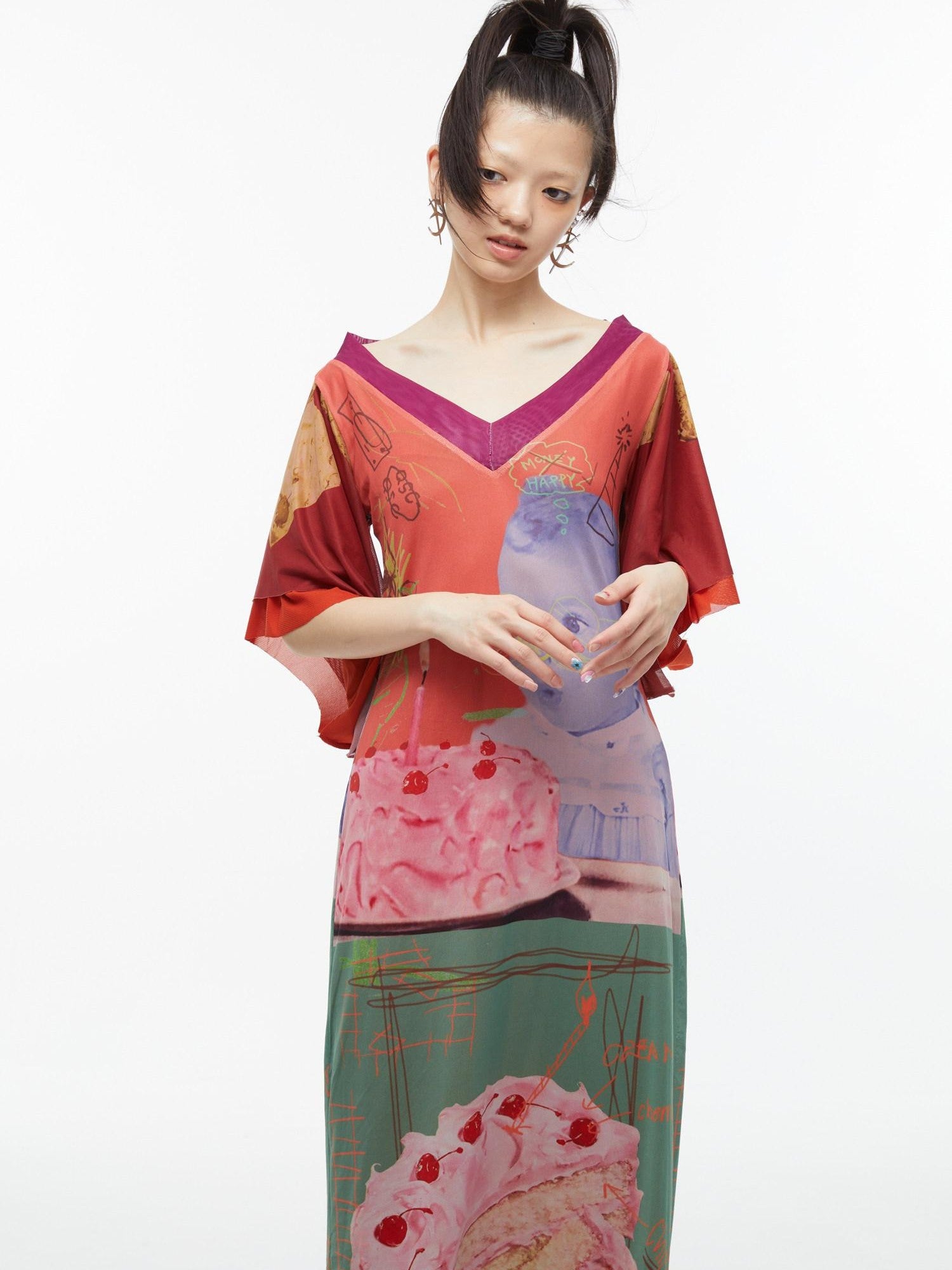 QUORRA S CHORD Sexy Birthday Cake Kimono Print Slimming Women&