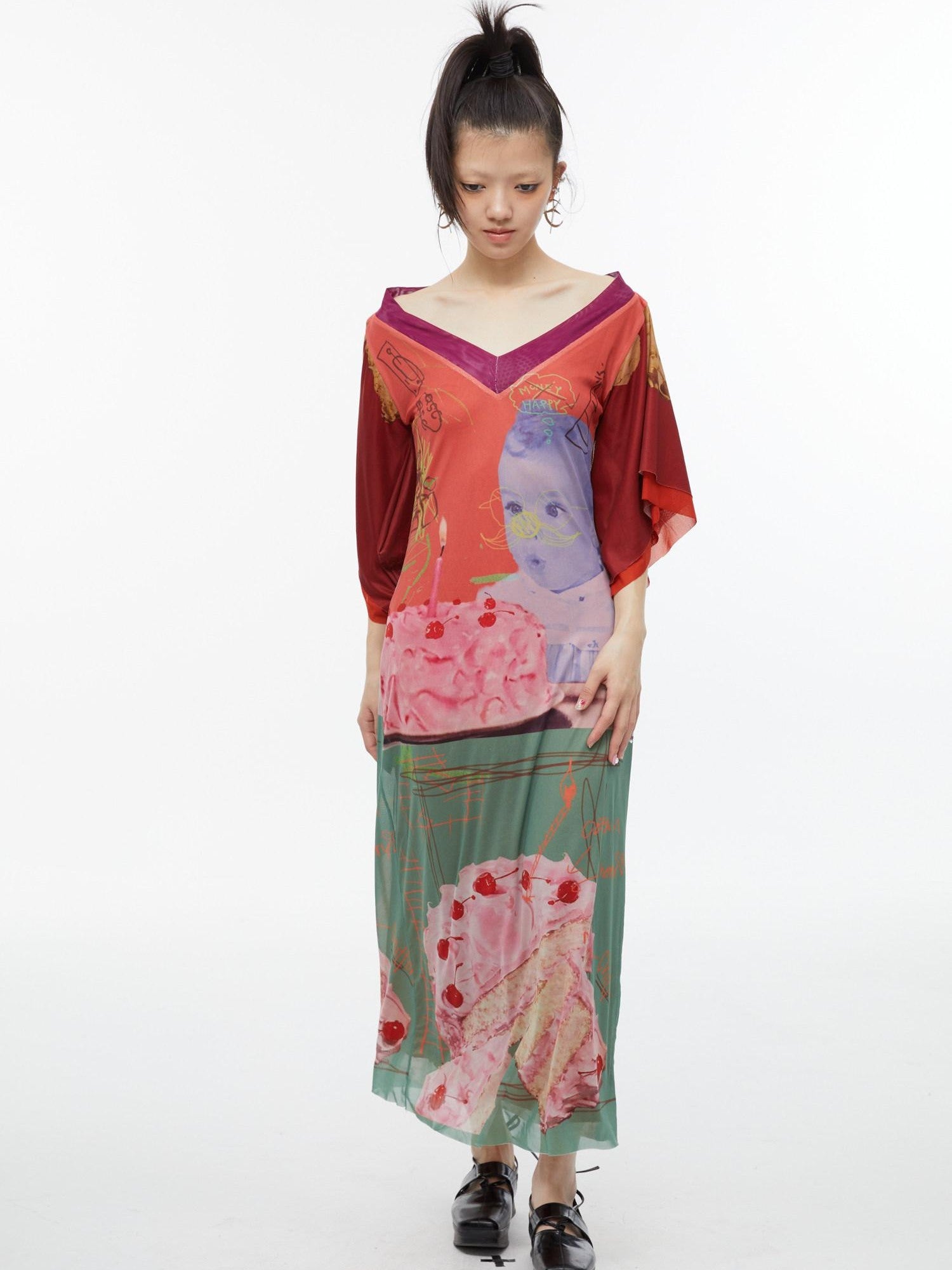 QUORRA S CHORD Sexy Birthday Cake Kimono Print Slimming Women&