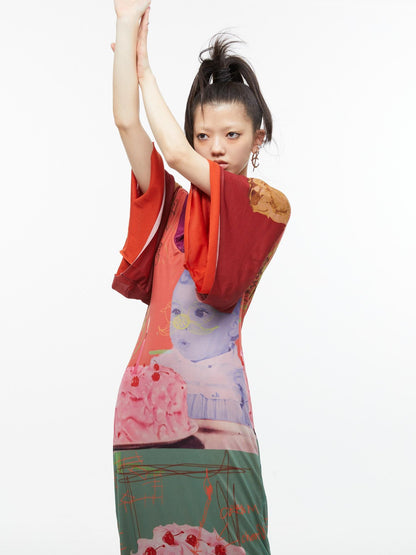 QUORRA S CHORD Sexy Birthday Cake Kimono Print Slimming Women&