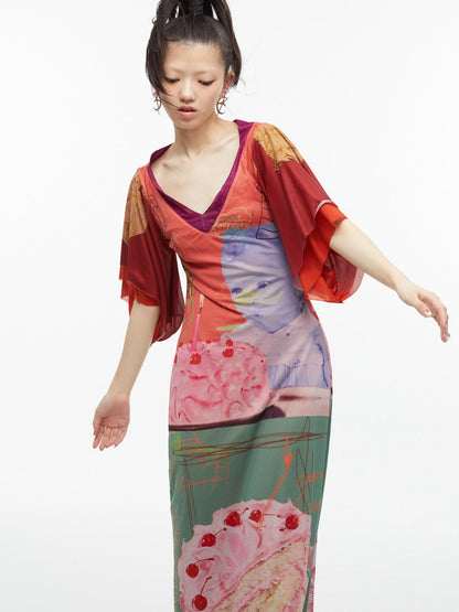 QUORRA S CHORD Sexy Birthday Cake Kimono Print Slimming Women&
