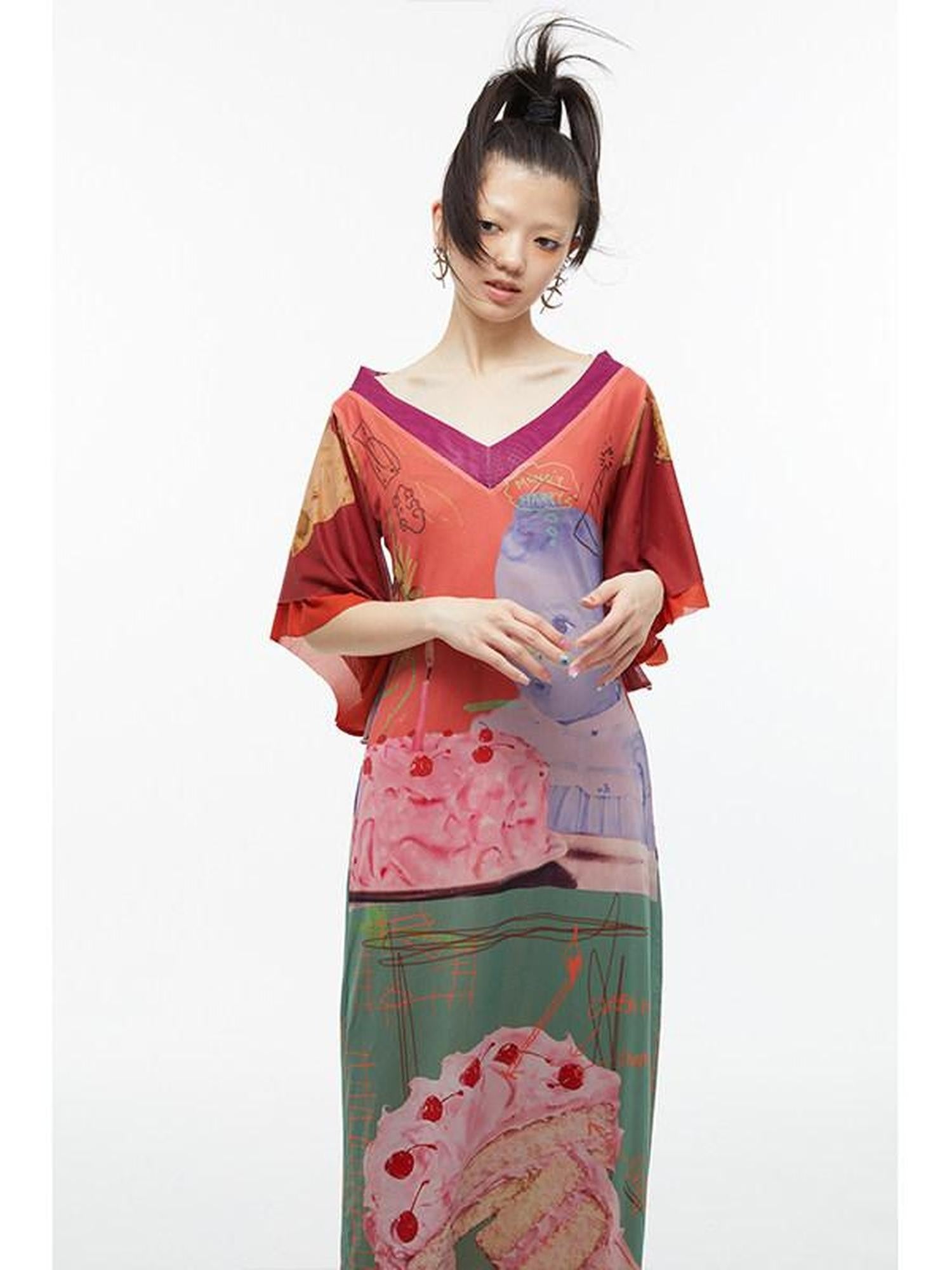 QUORRA S CHORD Sexy Birthday Cake Kimono Print Slimming Women&