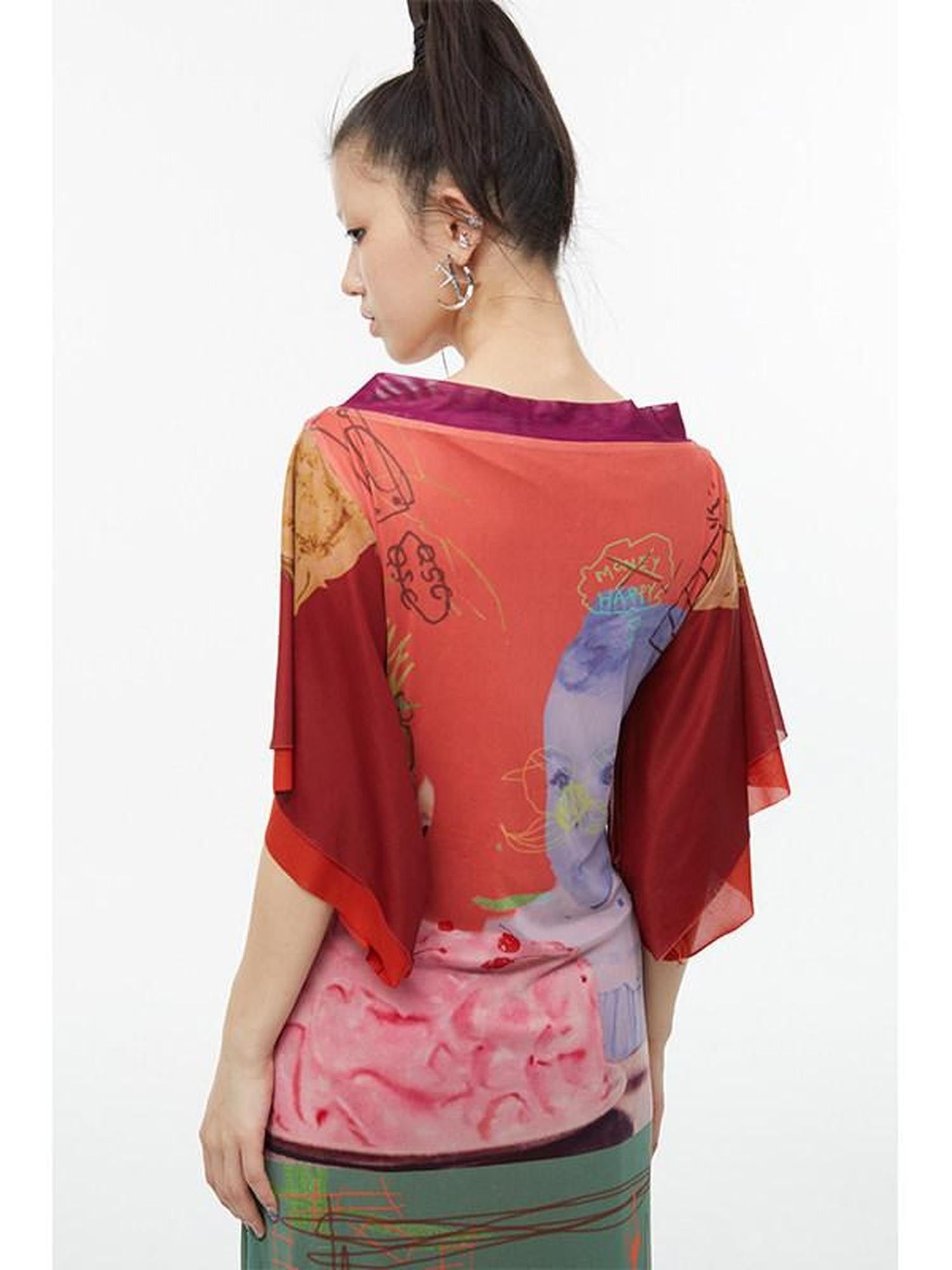 QUORRA S CHORD Sexy Birthday Cake Kimono Print Slimming Women&
