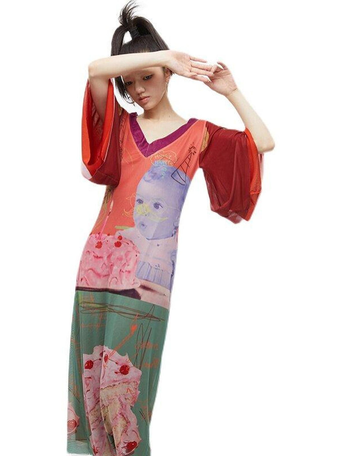 QUORRA S CHORD Sexy Birthday Cake Kimono Print Slimming Women&