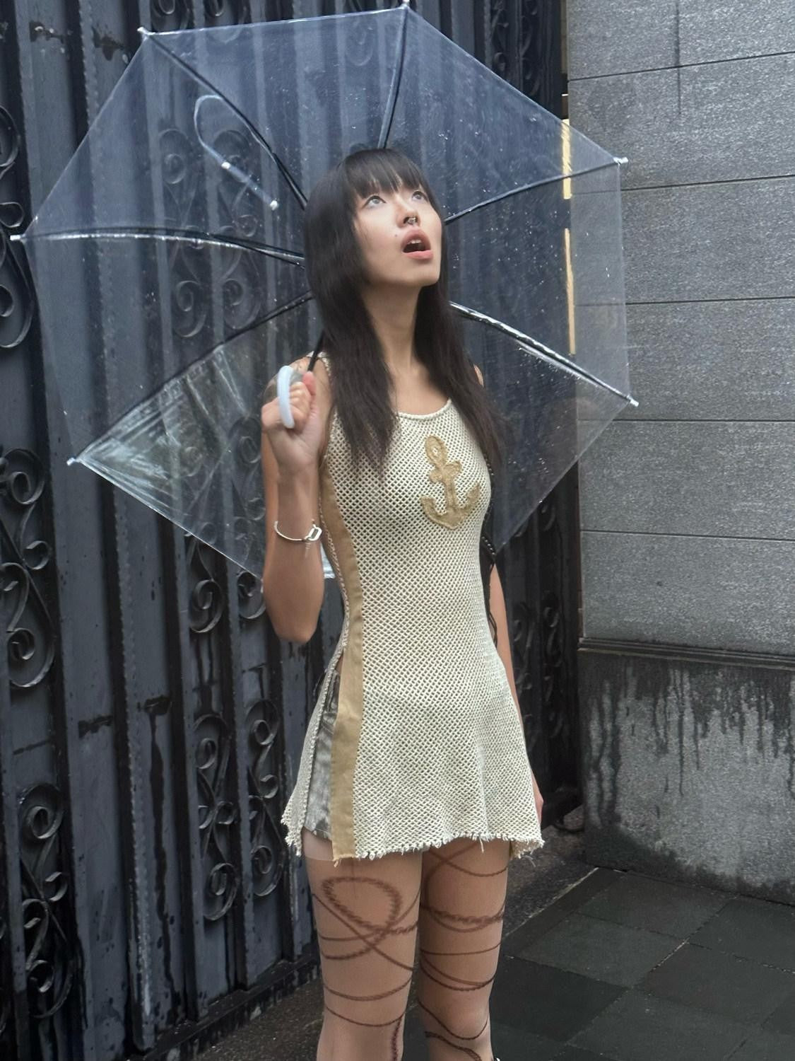 QUORRA S CHORD Sheer Mesh Punk Asymmetric Anchor T Back Women&