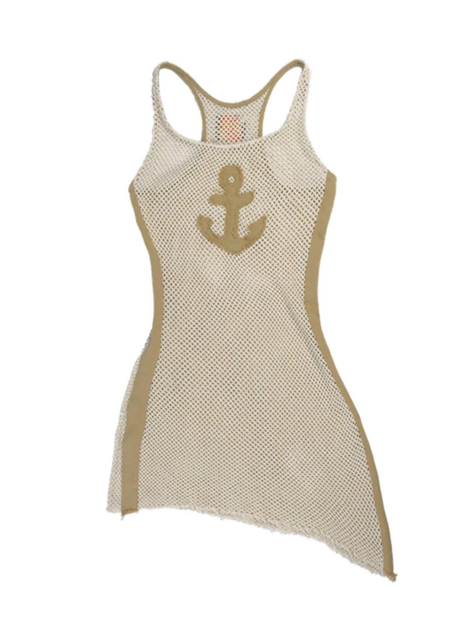 QUORRA S CHORD Sheer Mesh Punk Asymmetric Anchor T Back Women&