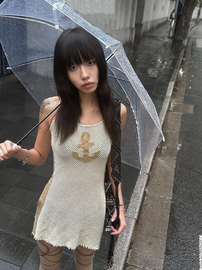 QUORRA S CHORD Sheer Mesh Punk Asymmetric Anchor T Back Women&