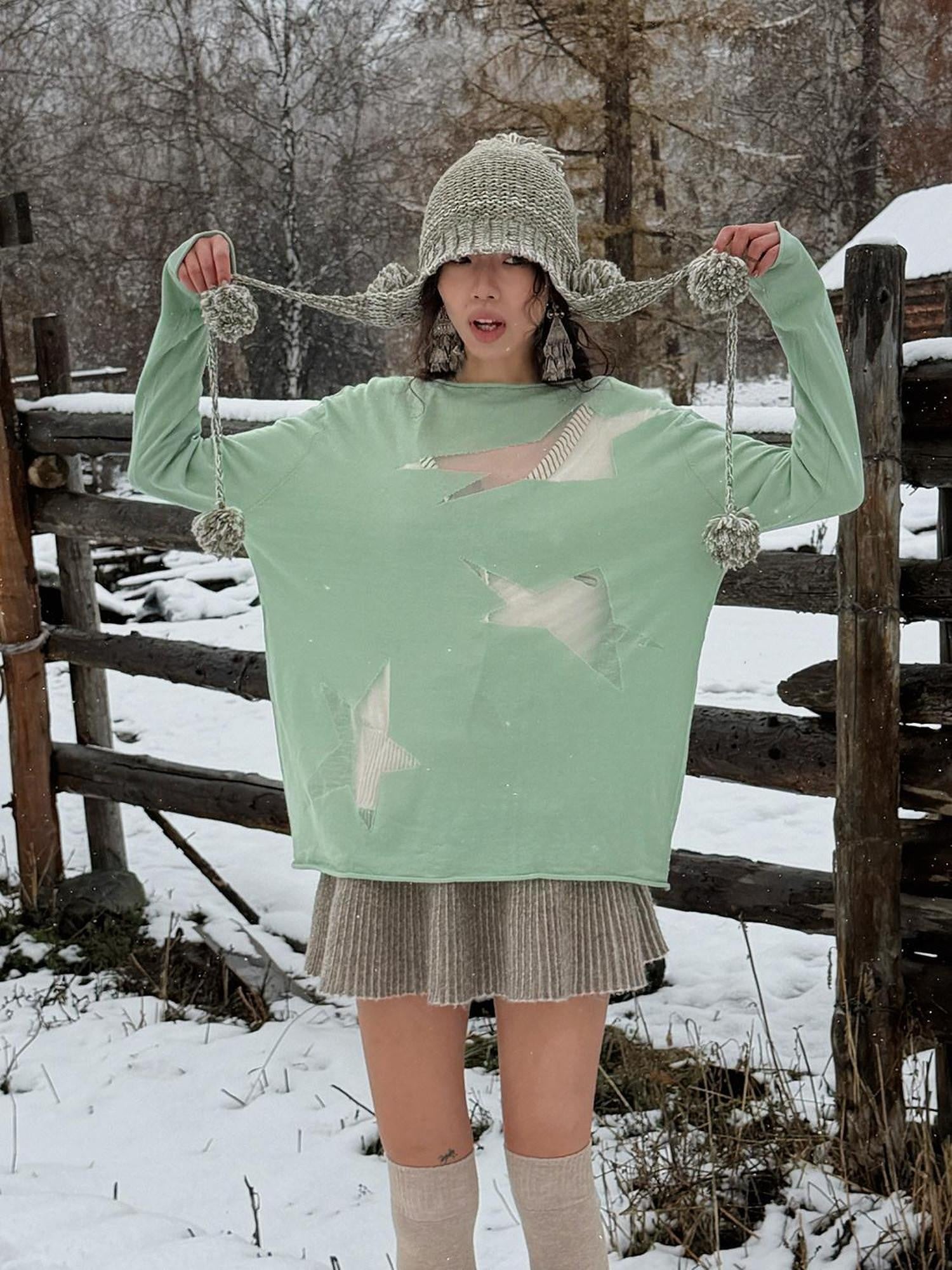 QUORRA S CHORD Sheer Star Knit Rolled Edge Women&
