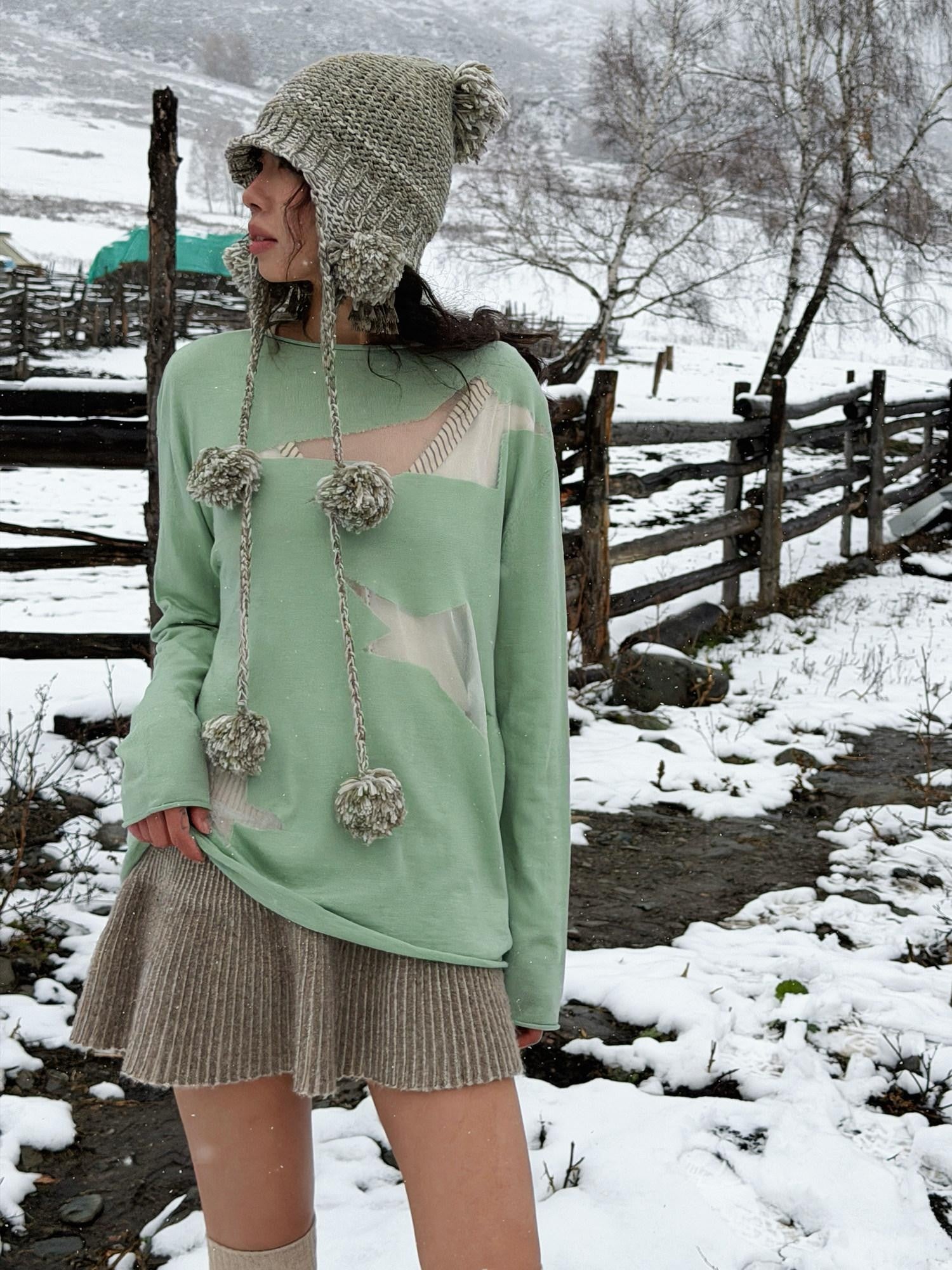 QUORRA S CHORD Sheer Star Knit Rolled Edge Women&