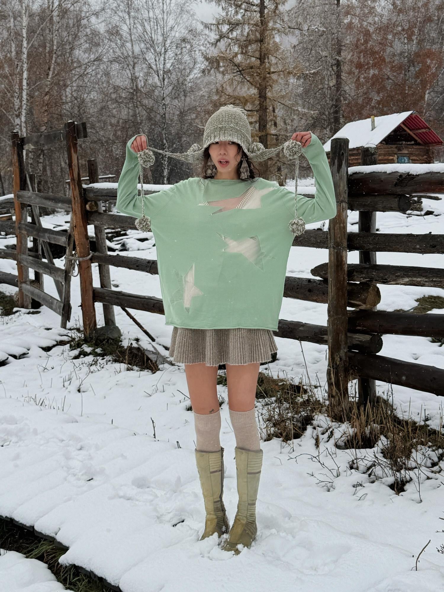 QUORRA S CHORD Sheer Star Knit Rolled Edge Women&