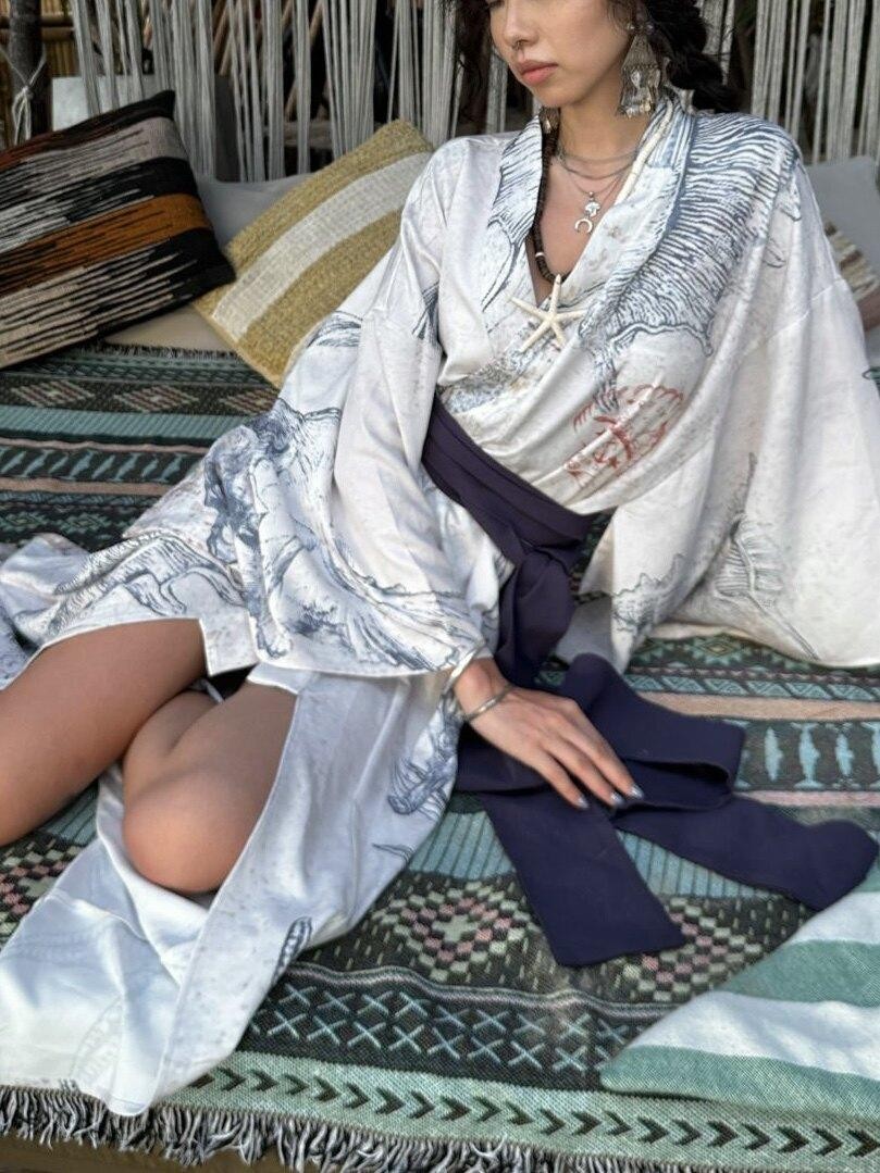 QUORRA S CHORD Shell Fossil Kimono Cape With Bow Belt Women&