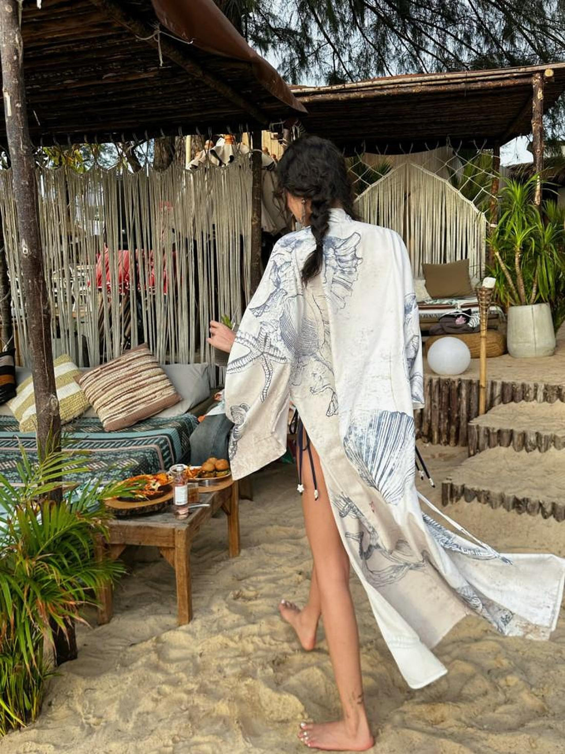 QUORRA S CHORD Shell Fossil Kimono Cape With Bow Belt Women&