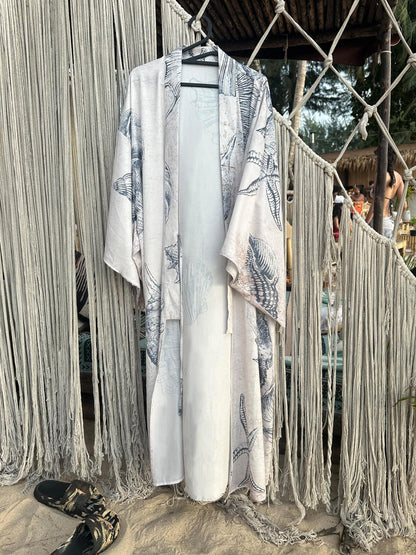QUORRA S CHORD Shell Fossil Kimono Cape With Bow Belt Women&