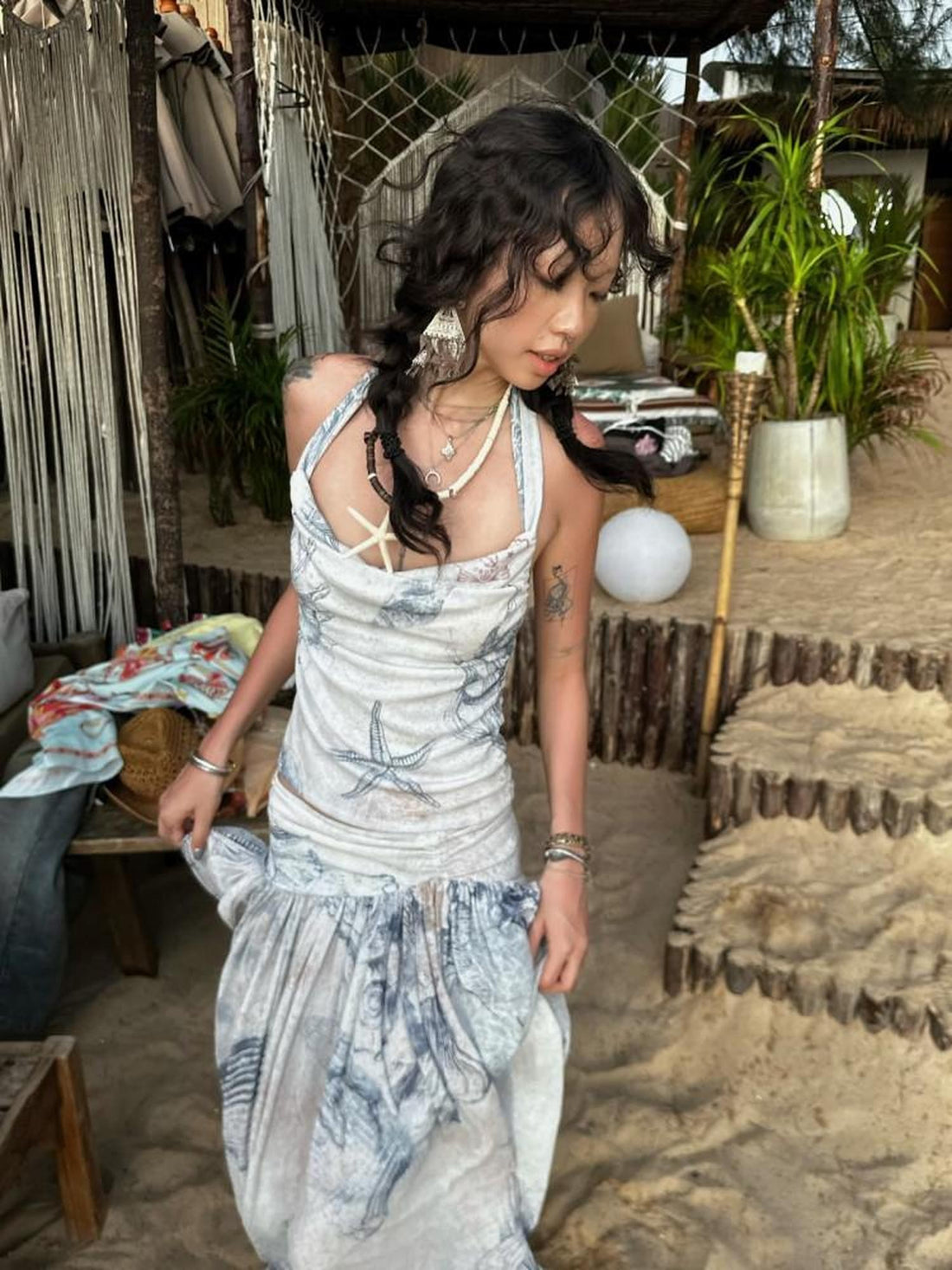 QUORRA S CHORD Shell Fossil Print Backless Tie Women&