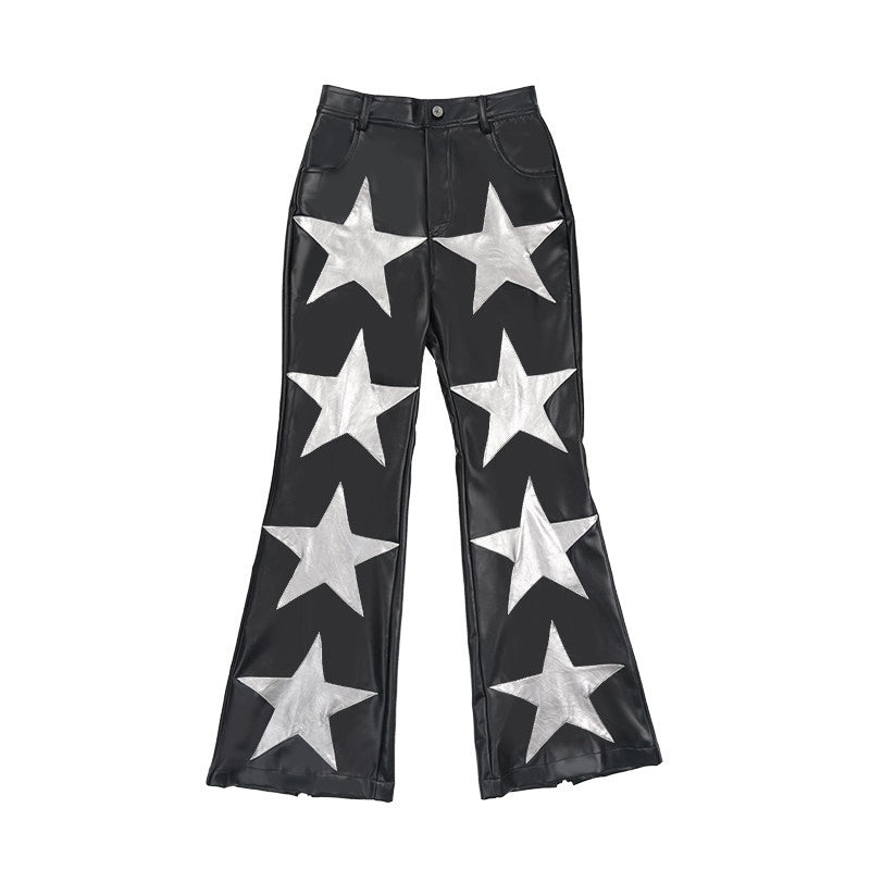 QUORRA_S_CHORD_Silver_Black_Star_High_Waist_Elastic_Straight_Flare_Women&