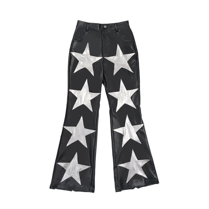 QUORRA_S_CHORD_Silver_Black_Star_High_Waist_Elastic_Straight_Flare_Women&
