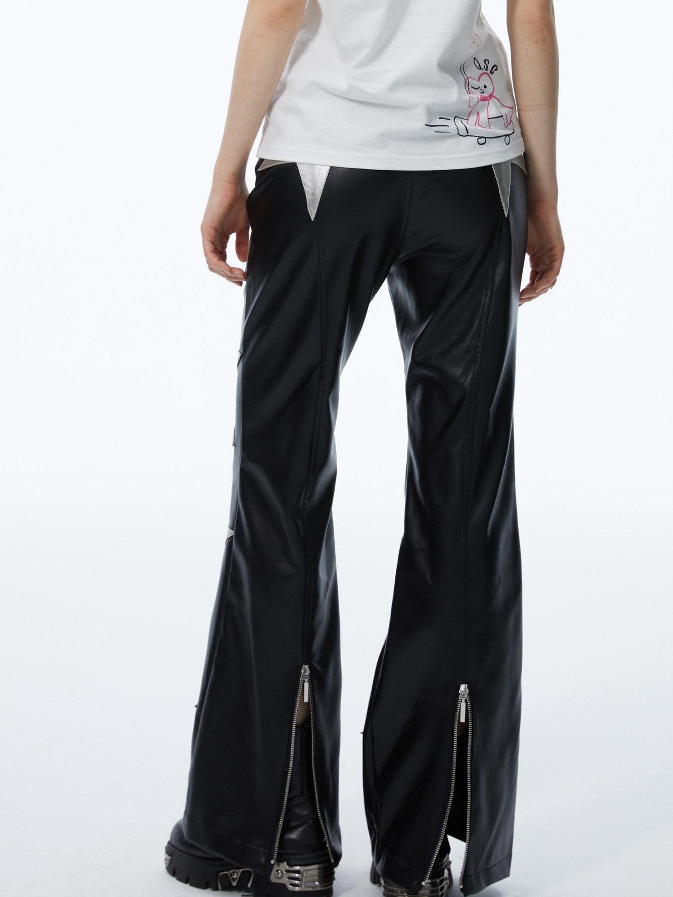 QUORRA S CHORD Silver Black Star High Waist Elastic Straight Flare Women&