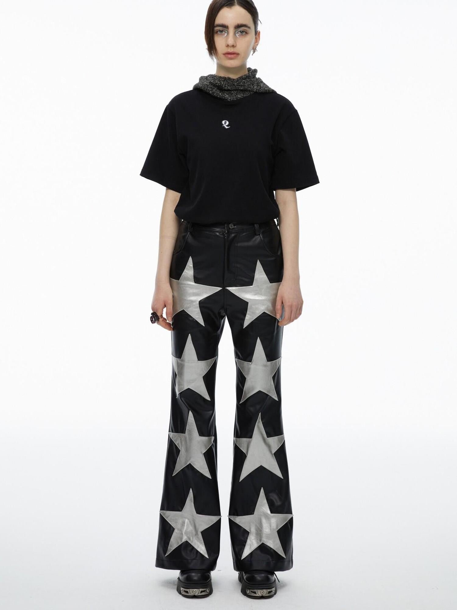QUORRA S CHORD Silver Black Star High Waist Elastic Straight Flare Women&