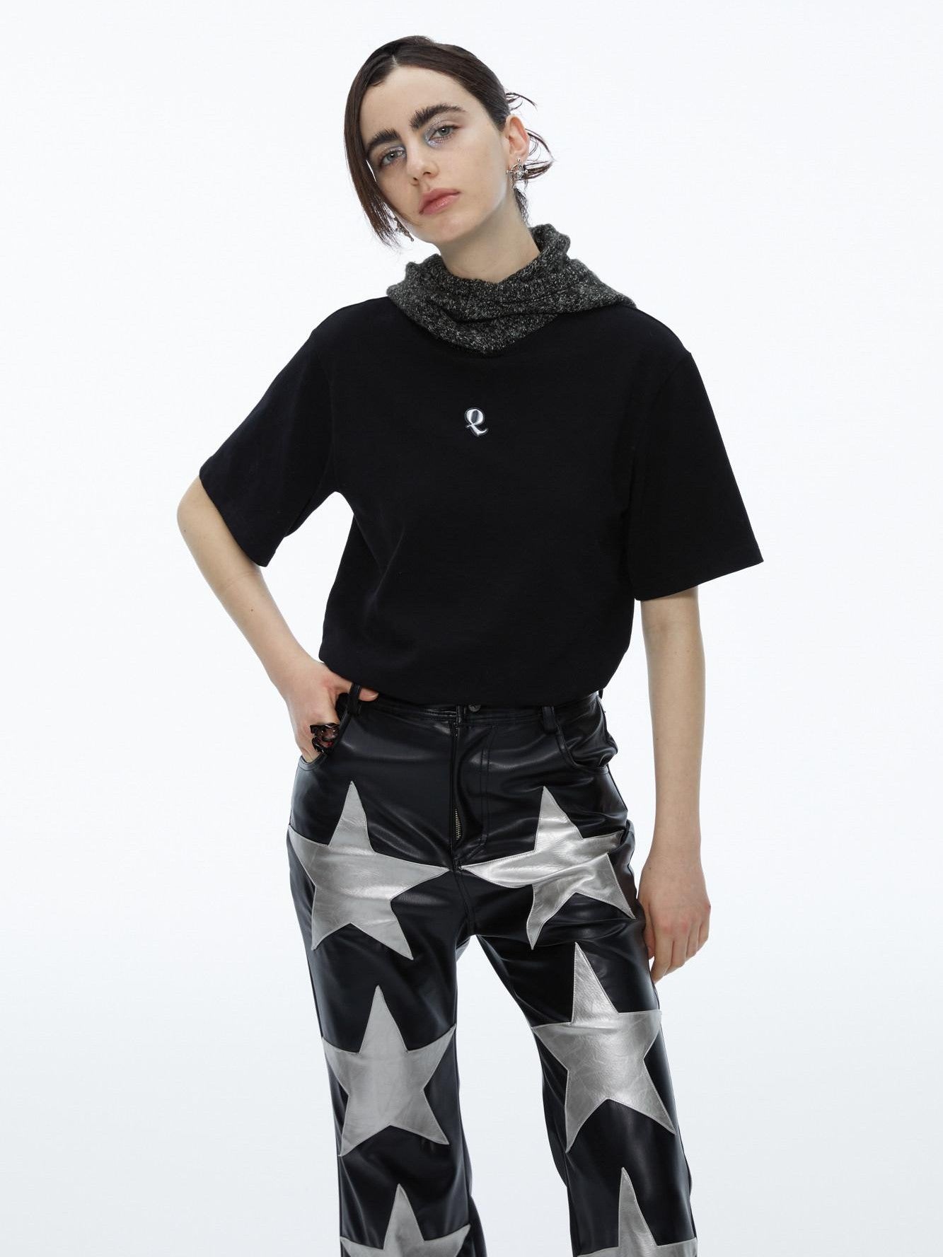 QUORRA S CHORD Silver Black Star High Waist Elastic Straight Flare Women&